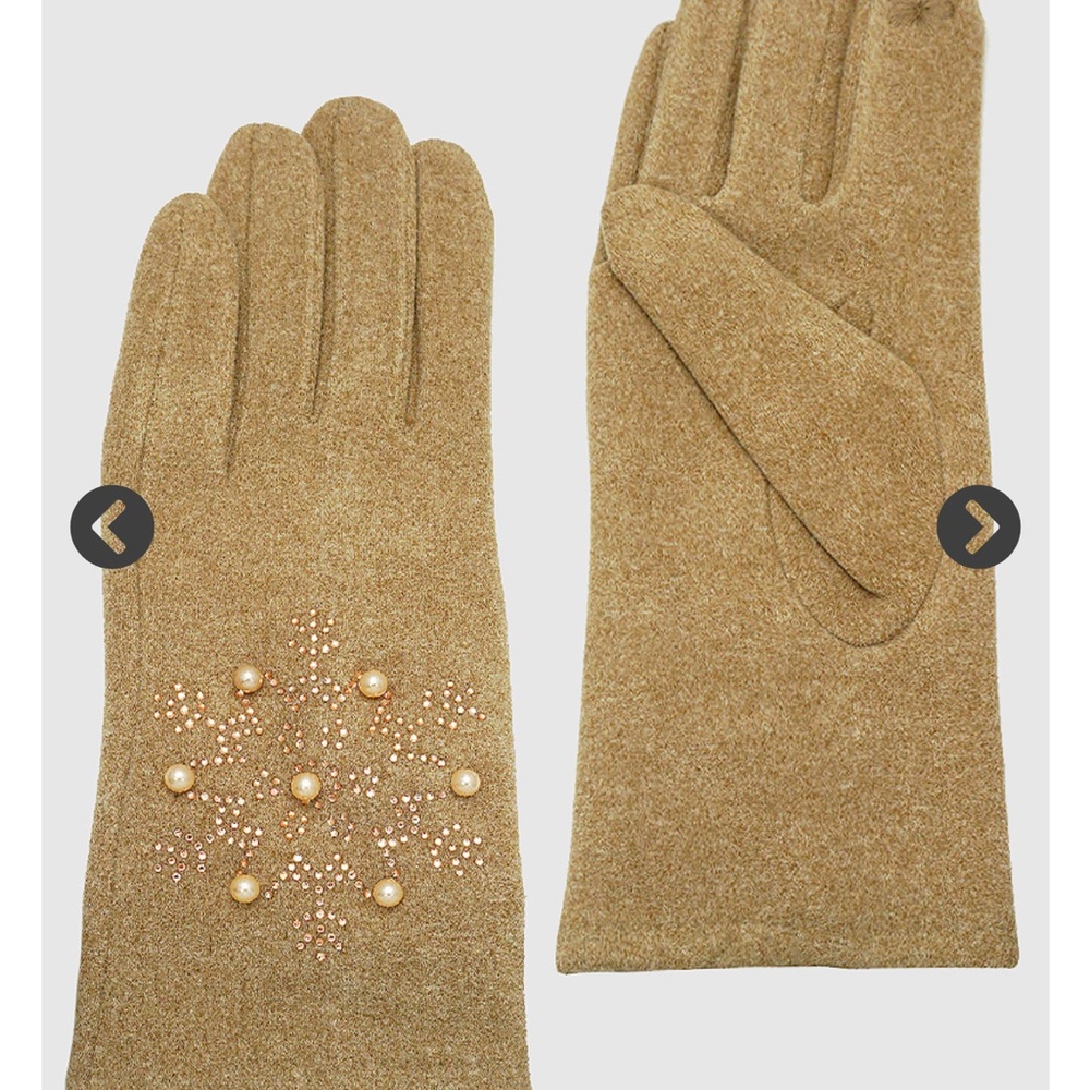 Elegant Khaki Gloves with Pearl Beads